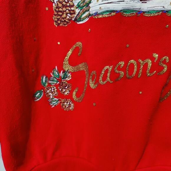 Vintage Holiday Time Sz M Red Christmas Ugly Tacky Sweatshirt Santa Scene - Picture 3 of 7